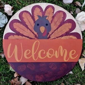 Thanksgiving Turkey Welcome Door Hanger Wreath Painted Wall Hanging Porch Sign